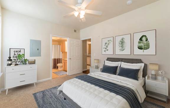 Cozy bedroom at Vivir at Ballpark Village Apartments, Goodyear