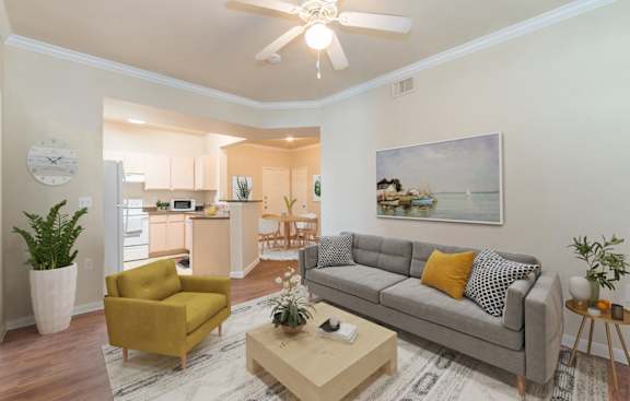 Furnished Living room at Vivir at Ballpark Village Apartments, Goodyear, 85338