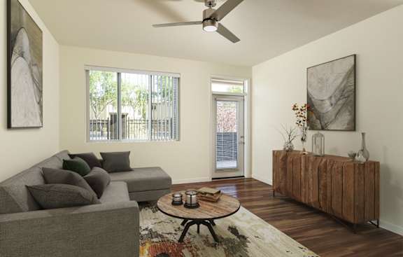 a living room with a couch and a coffee table