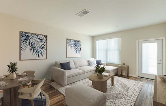 a rendering of a gym with people exercising on treadmills at Maison at Solivita Marketplace Apartment Homes, Florida