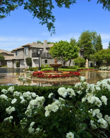 Shimmering courtyard with fountain, Le Provence at the Dominion, Fresno