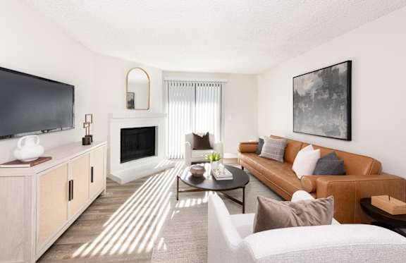 a living room with a couch and a coffee table