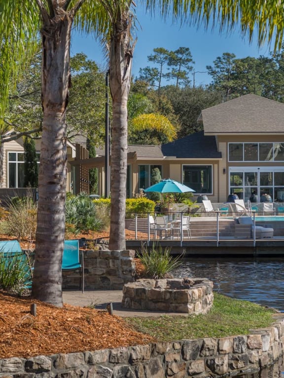 Palm Trees and Fountain Pond on the Property  at Creekfront at Deerwood in Florida, 32256