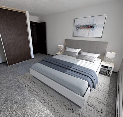 a bedroom with a bed and a closet