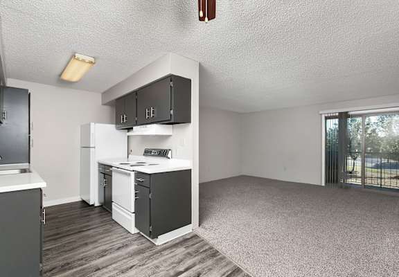 Kitchen and Living are at High Point East Apartments
