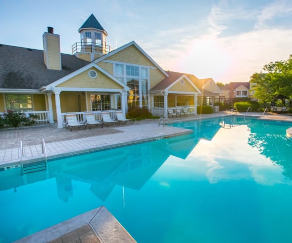 Pool with sundeck at Center Point Apartments, 6710 West Hollow Run Dr., Indianapolis