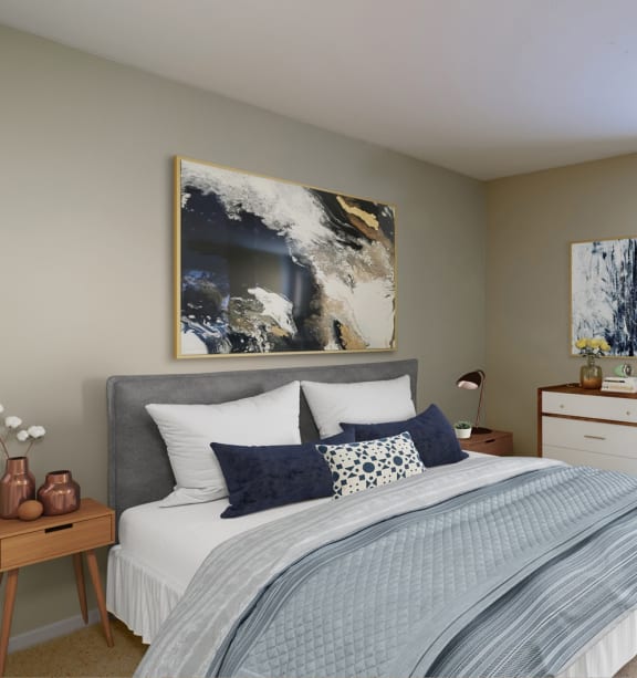 a bedroom with a bed and a dresser and a window