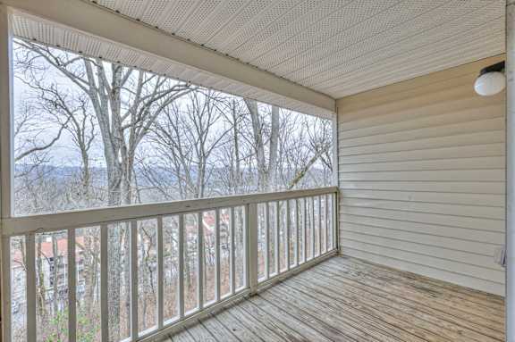 A balcony with a view of trees and houses at Landmark at Lyncrest Reserve Apartments, Nashville, TN, 37209