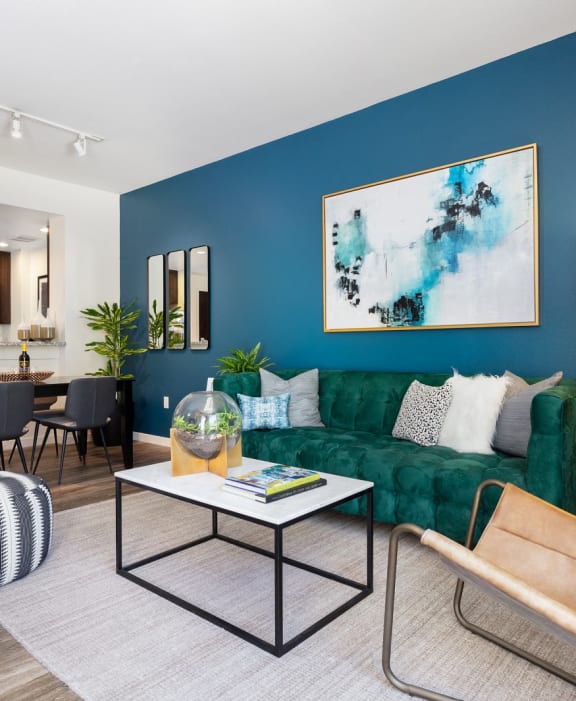 Luxury Apartments in San Francisco CA - Spacious Living Room At Strata at Mission Bay with Open Space Layout and Stylish Interiors and Hardwood Floors