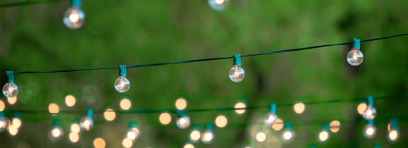 a string of lights with a green background