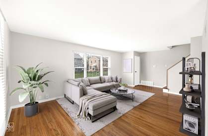a living room with a couch and a coffee table