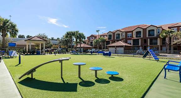On-site dog park with agility equipment designed for active pets.