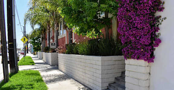 Shaded walkway between units