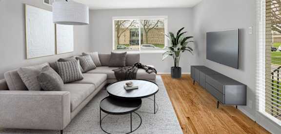a living room with a couch and a coffee table