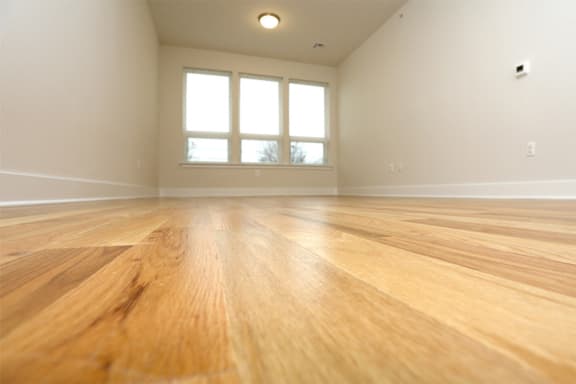 living room with hardwood floor and white walls
