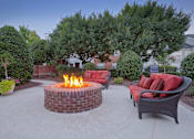 Thumbnail 7 of 7 - A fire pit in the middle of a patio surrounded by chairs and plants.