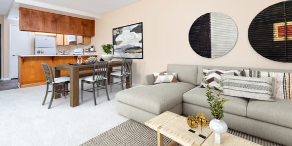 Living Room and Dining Room at 55+ FountainGlen Goldenwest Senior Apartments, Westminster, California, 92683