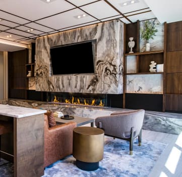 Grand Room with Quartz Fireplace. Luxury Apartments Leawood KS