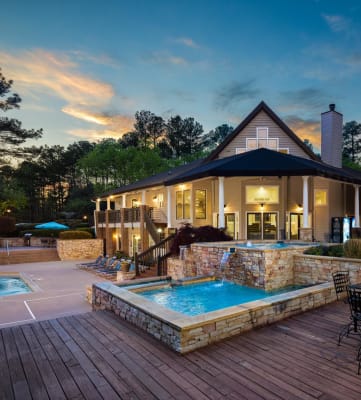 Night View of Resort Style Pool at University Ridge Apartments, Durham, NC 27707