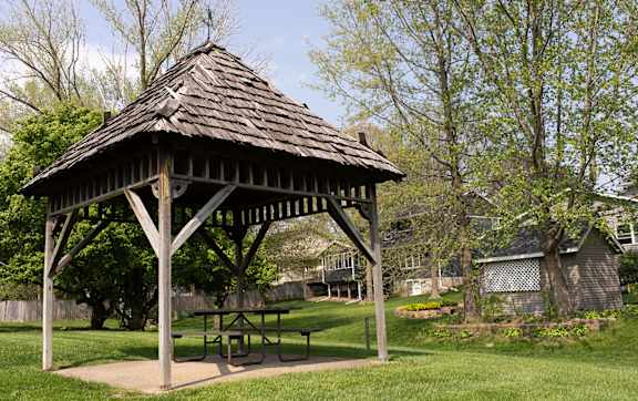 A wooden gazebo at Winding Hills Apartments, Davenport, 52807