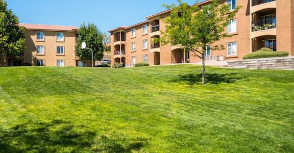A grassy area in front of apartment buildings at West Park Apartments, Albuquerque, NM