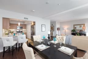Dining and kitchen area at Nineteen800, Cupertino