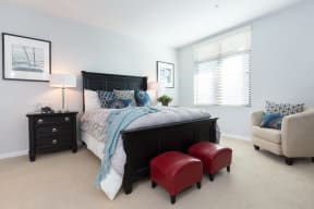 Bedroom with large windows at Nineteen800, Cupertino, California
