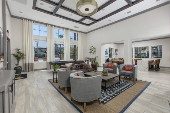 Clubroom seating area at The Grove Apartments, Ontario