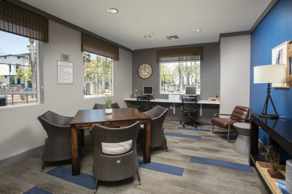 Business center with computers at The Grove Apartments, California, 91761