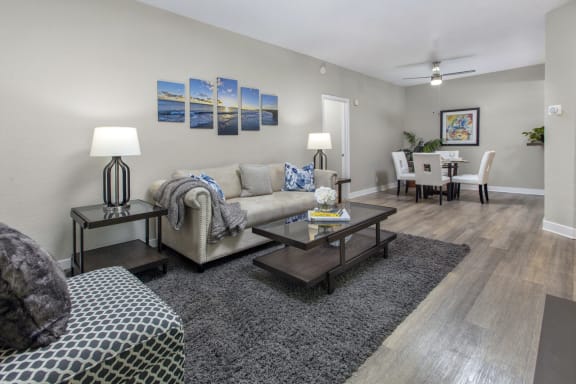 Living and dining area at Harbor Pointe, Dana Point