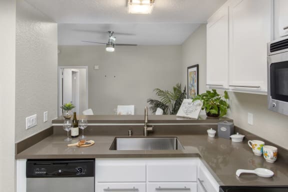 Kitchen with stainless steel appliances at Harbor Pointe, California