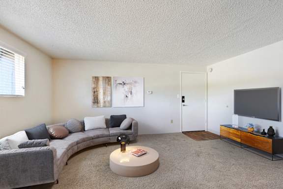 Living Room With TV at Golden Arms Apartments, Golden