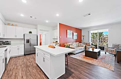 Kitchen and Living Area at Levante Apartment Homes in Fontana, CA