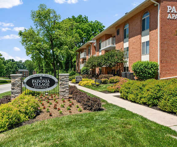 Leasing office entrance sign at Padonia Village Apartments, Timonium, 21093