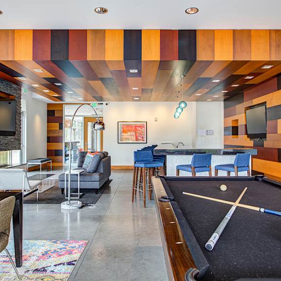 Billiards Table In Clubhouse at Track 29 Apartments, Minnesota