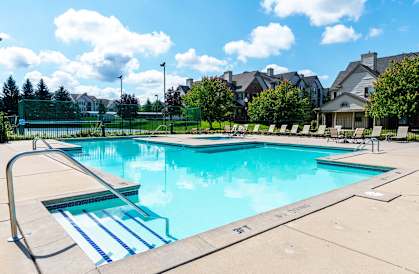 our apartments have a resort style pool with chaise lounge chairs