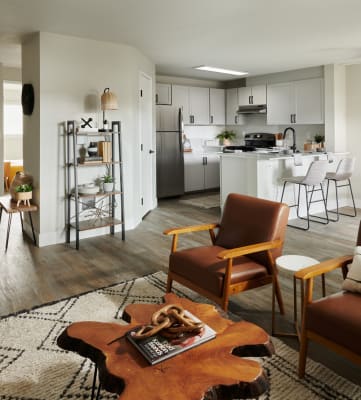 Atrio Apartments Model Living Room and Kitchen