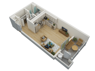 an overhead view of a 3d floor plan of a home