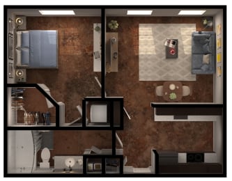 1 bed 1 bathroom A4 Floor Plan at Legacy Brooks, San Antonio