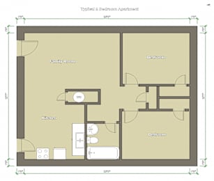  Floor Plan Two Bedroom  One Bath