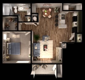 1 bedroom 1 bathroom AR Floor Plan at Turtle Creek Vista, San Antonio
