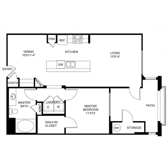 Cypress - 1 Bedroom 1 Bath Floor Plan Layout - 771 Square Feet