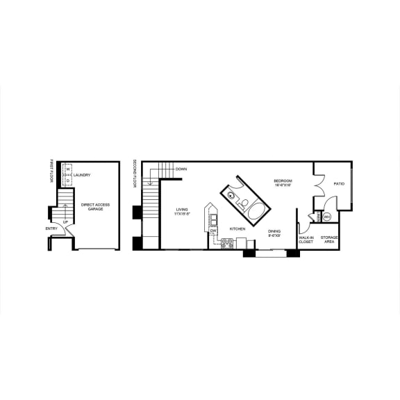 Willow - 1 Bedroom 1 Bath Floor Plan Layout - 820 Square Feet