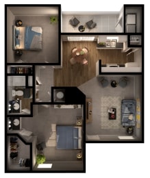 2 bed 1 bath B2 Floor Plan at Riverstone, Bryan, TX, 77802