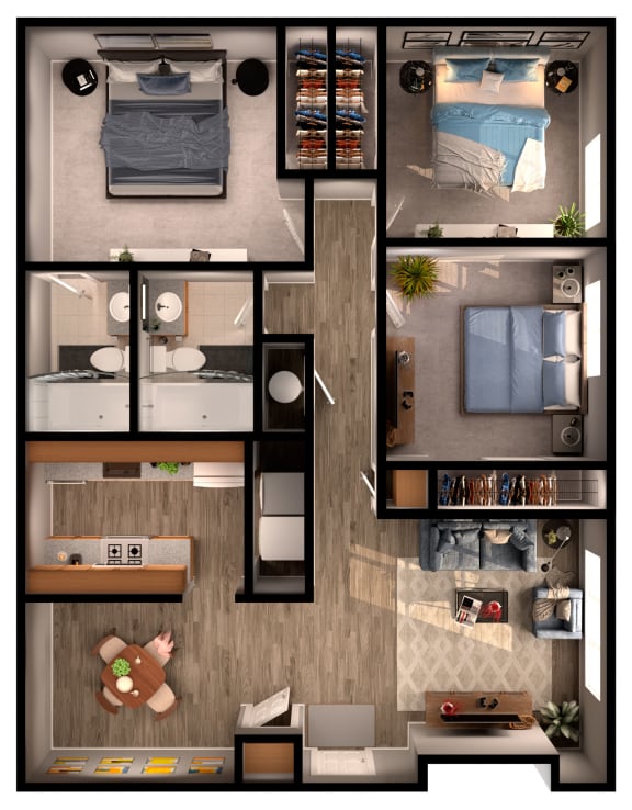 3 bed 2 bath Fairfield Floor Plan at Envue Apartments, Bryan, TX, 77802