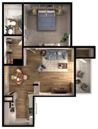 1 bed 1 bath A4 Floor Plan at Riverstone, Bryan, TX