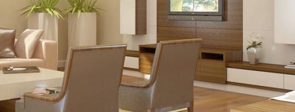 our apartments offer a living room with a kitchen and dining area