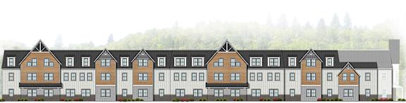 A row of identical houses are shown in this image.