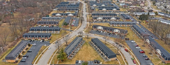 an aerial view of a group of buildings