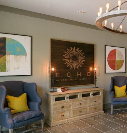 Stunning Modern Design Community Clubhouse with Ample Space and Amenities at Echo at North Pointe Center Apartment Homes, Alpharetta, GA 30009